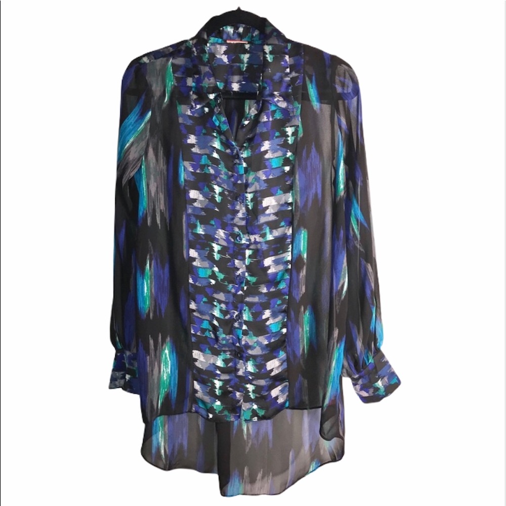 Abstract Print High Low Blouse, Size Large